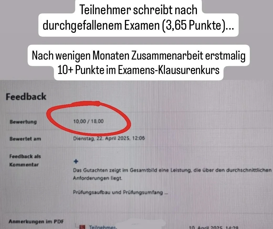 Teilnehmerergebnis: 10 Punkte Examenskurs