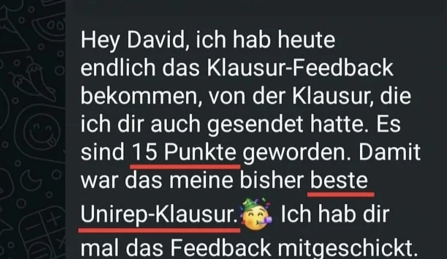 Teilnehmerergebnis: 15 Punkte Unirep