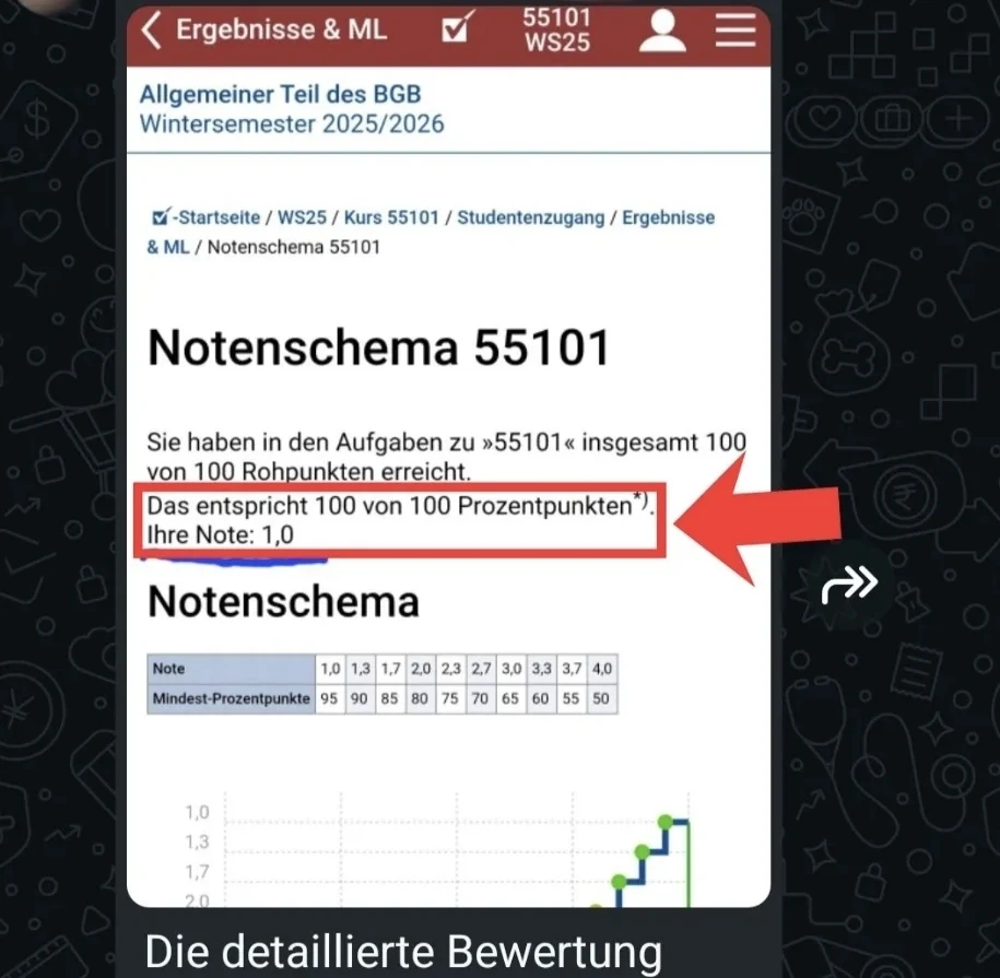 Teilnehmerergebnis: 100/100 Note 1,0