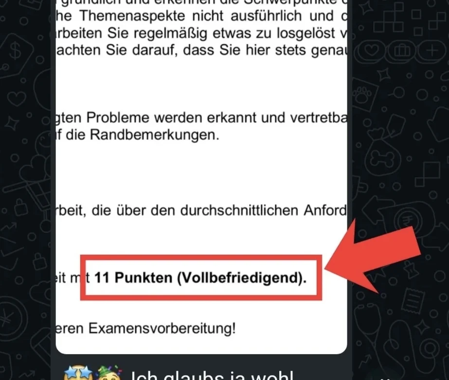 Teilnehmerergebnis: 11 Punkte Vollbefriedigend