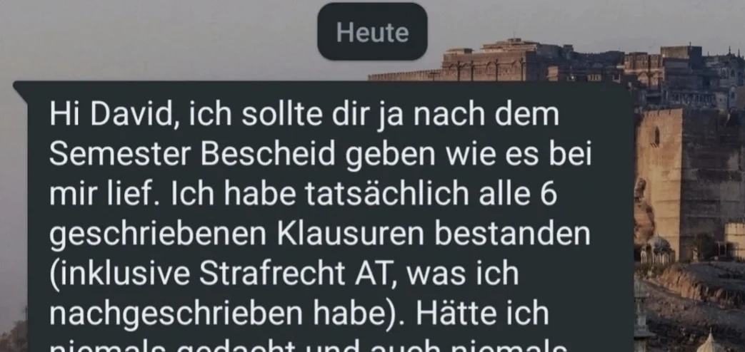 Teilnehmerergebnis: alle 6 Klausuren bestanden